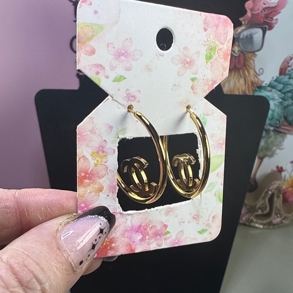 Gold plated over stainless steel Hoop Earrings - Picture 2 of 3